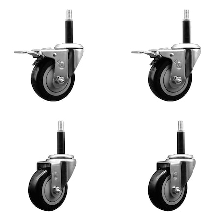 Service Caster 3.5'' Black Poly Swivel 3/4'' Expanding Stem Caster Set 2 Total Lock Brakes, 4PK SCC-EXTTL20S3514-PPUB-BLK-2-S-2-34